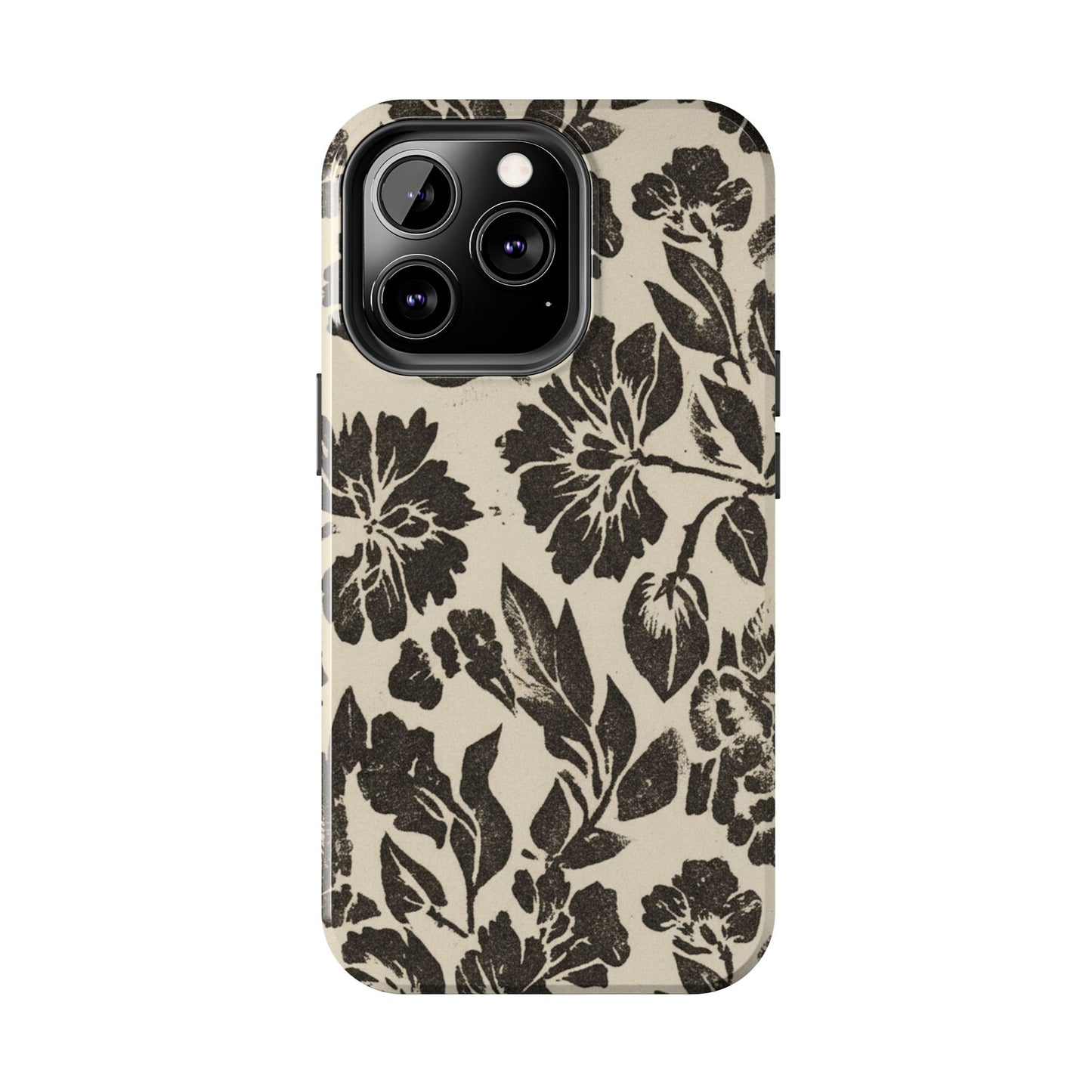 Floral Noir Tough Phone Case — Black Vintage Flower Protective Cover