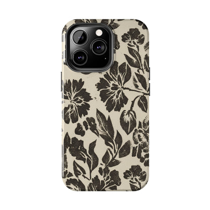 Floral Noir Tough Phone Case — Black Vintage Flower Protective Cover
