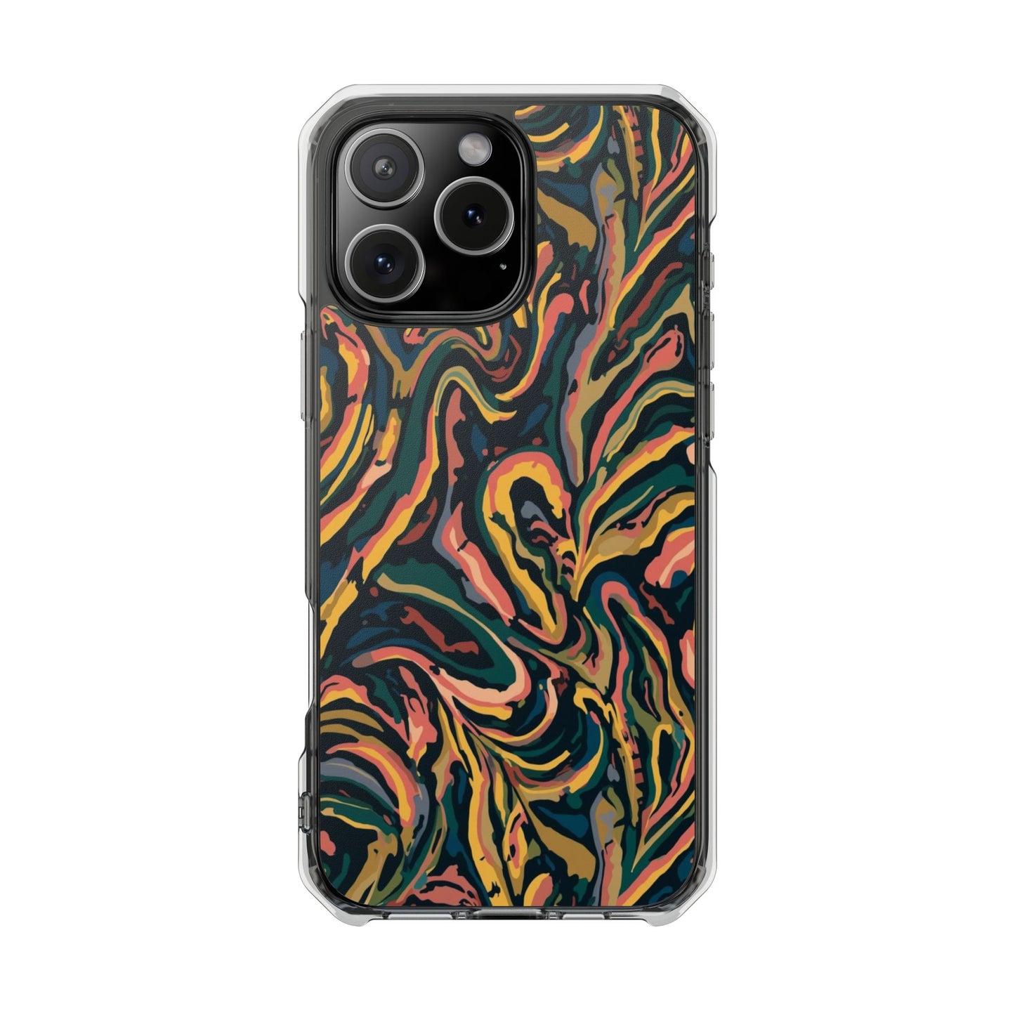Abstract Swirl Magnetic Clear Phone Case — Yellow & Green Marble Impact Cover