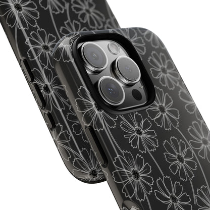 Floral Doodle Tough Phone Case — Black & Gray Daisy Pattern
