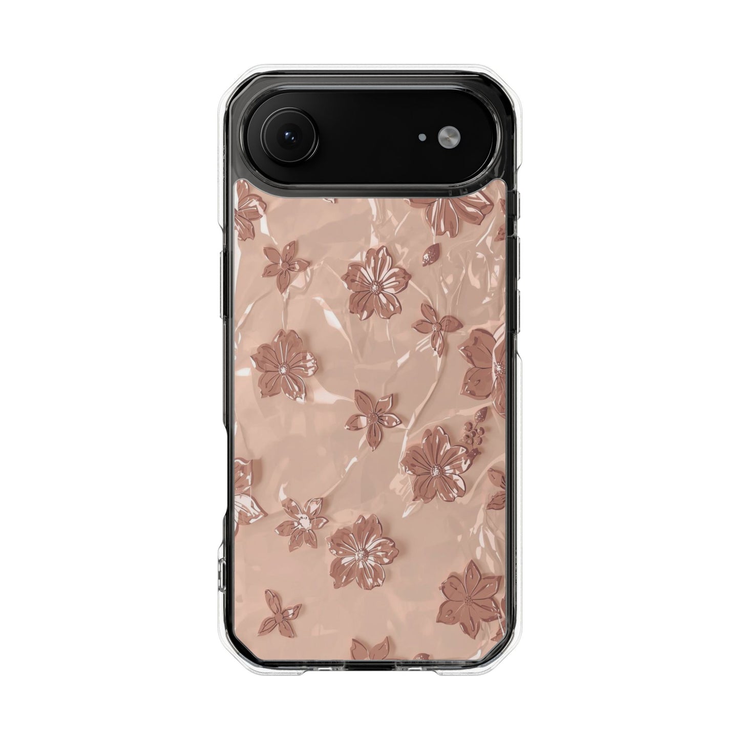 Clear Magnetic Phone Case — Rose Gold Floral Impact Protection