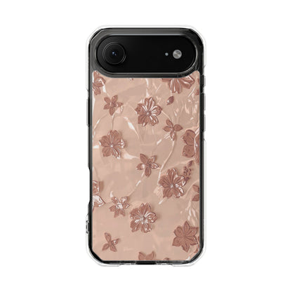 Clear Magnetic Phone Case — Rose Gold Floral Impact Protection