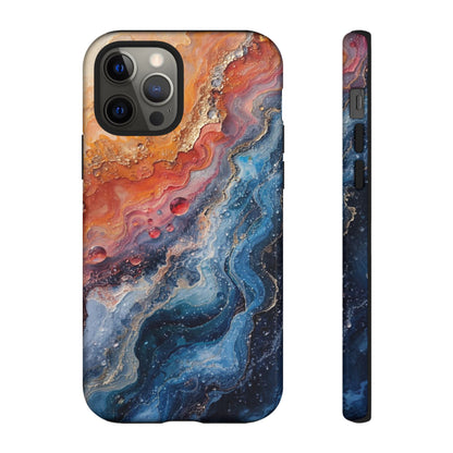 Marbled Galaxy Tough Phone Case — Abstract Blue & Coral Protective Cover