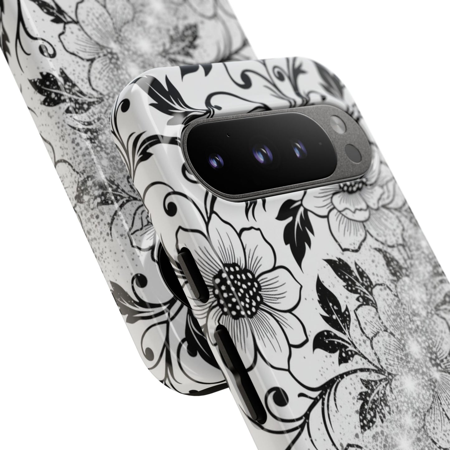 Floral Lace Phone Case — Black & White Vintage Flower Protective Case