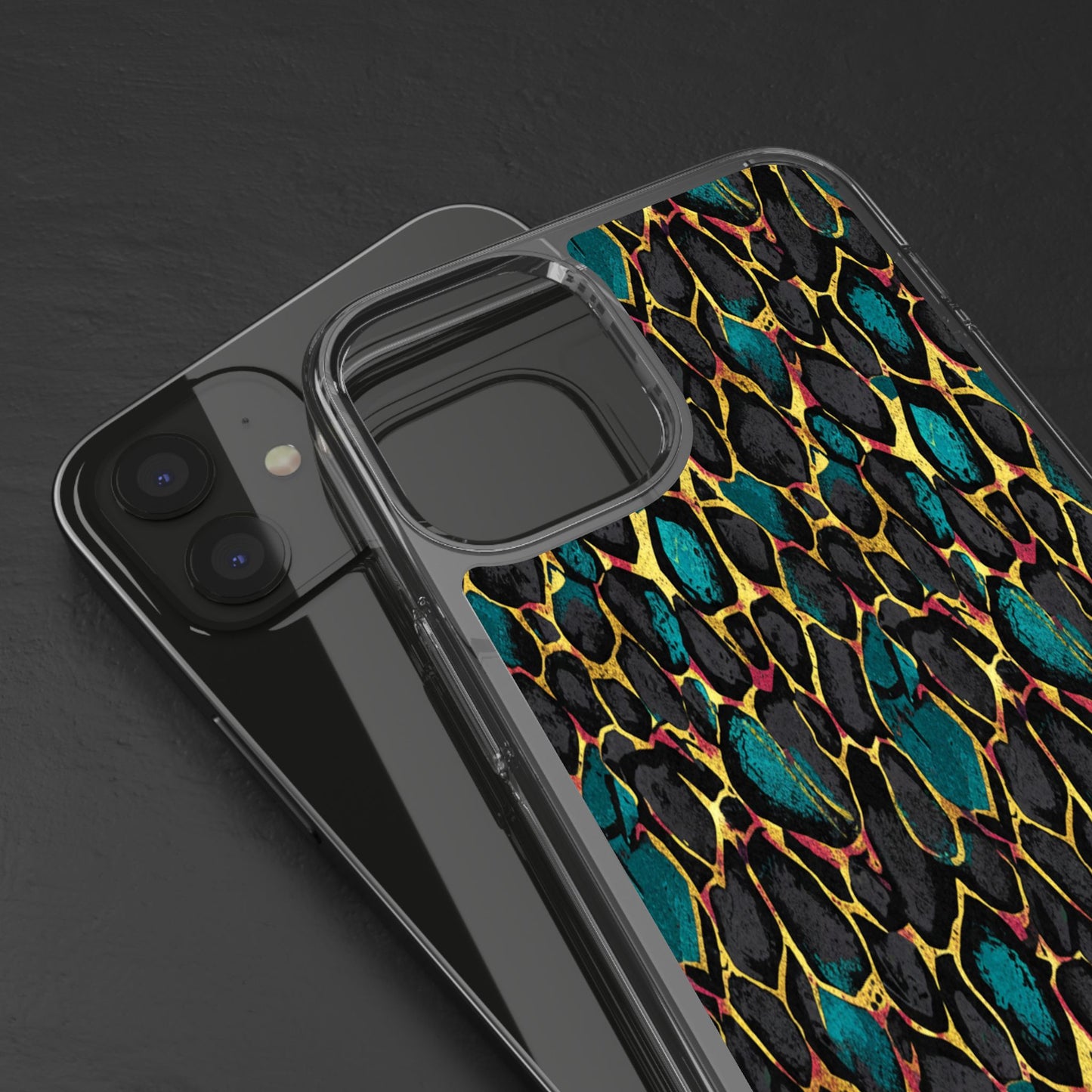 Teal Gold Leopard Clear Phone Case