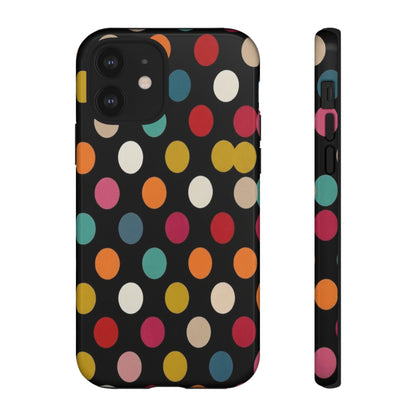 Polka Dot Tough Phone Case – Colorful Retro Dots on Black
