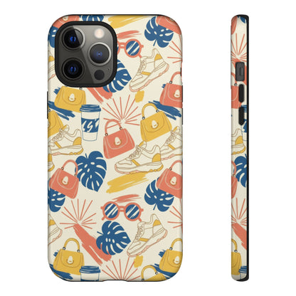 Tough Cases: Retro Summer Pattern Phone Case – Sunglasses, Sneakers & Tropical Leaves