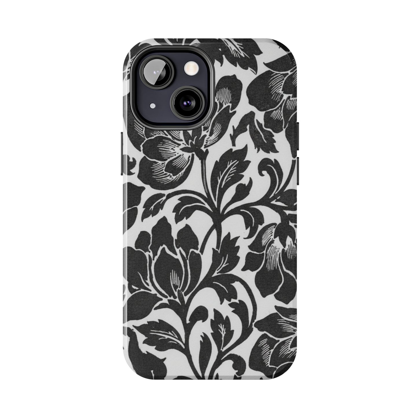 Tough Phone Case — Black & White Vintage Floral Protective Cover