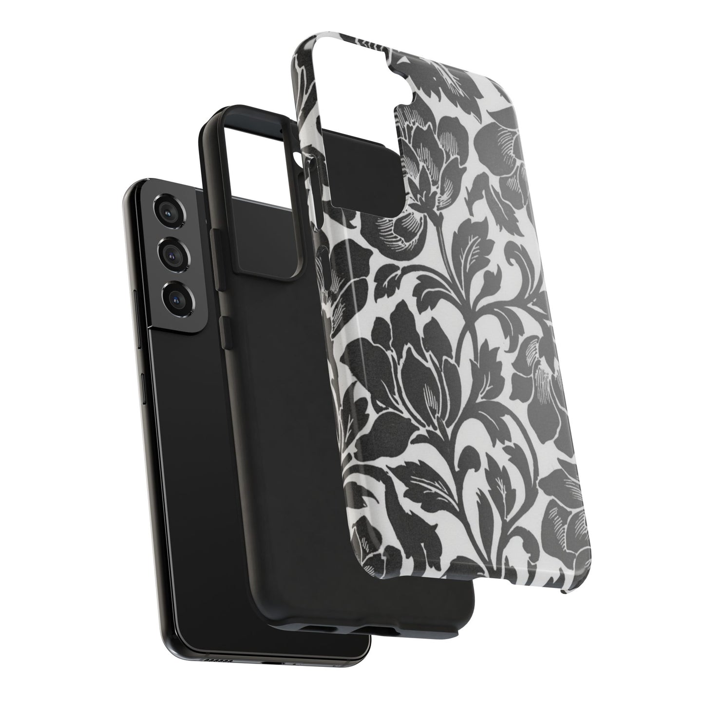 Tough Phone Case — Black & White Vintage Floral Protective Cover