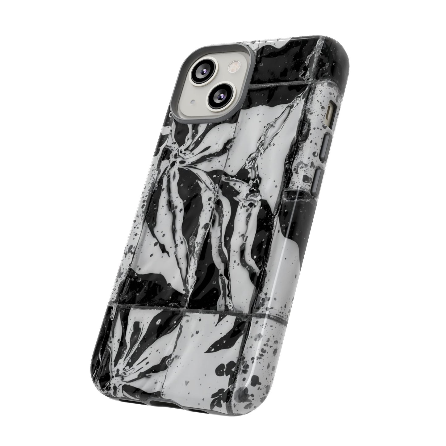 Monochrome Tile Floral Tough Phone Case