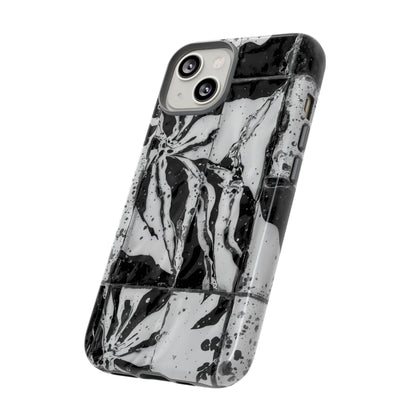 Monochrome Tile Floral Tough Phone Case