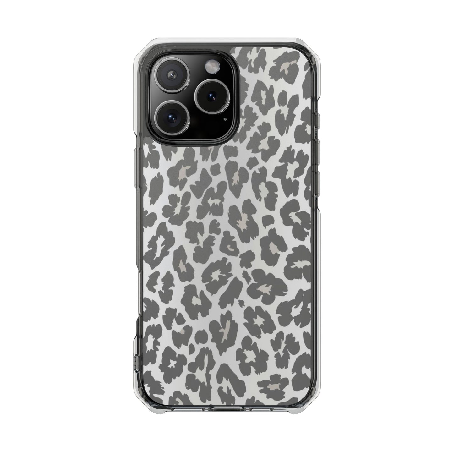 Clear Magnetic Impact Phone Case — Gray Leopard Print