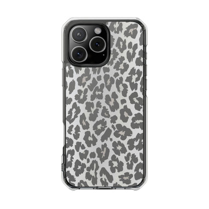Clear Magnetic Impact Phone Case — Gray Leopard Print