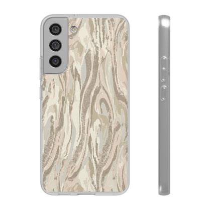 Neutral Marble Swirl Flexi Phone Case — Beige Abstract Protective Cover