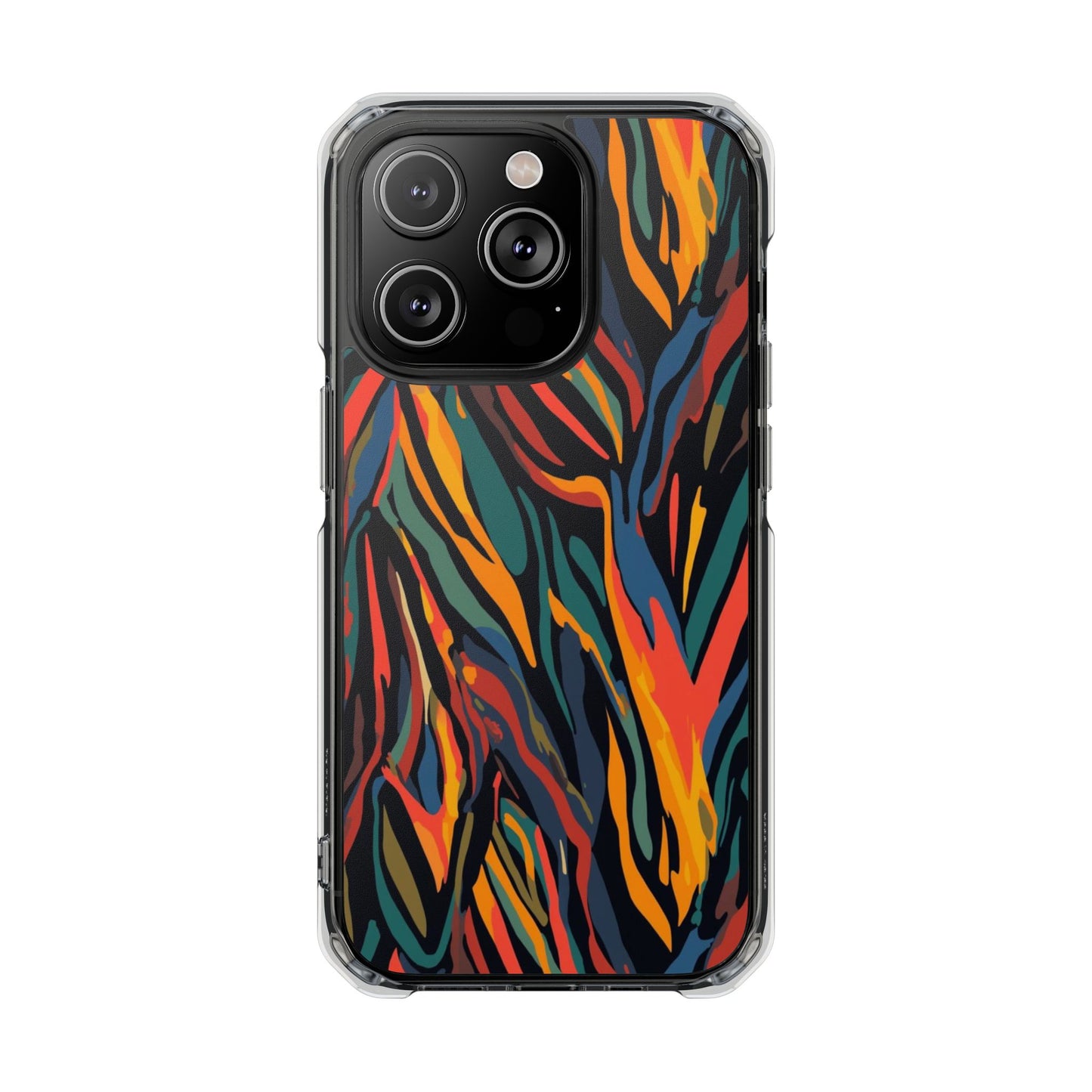 Clear Magnetic Phone Case — Abstract Flame Zebra Art
