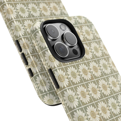 Daisy Tile Tough Phone Case — Retro Floral Protective Phone Cover