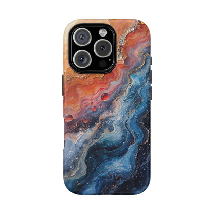 Marbled Galaxy Tough Phone Case — Abstract Blue & Coral Protective Cover