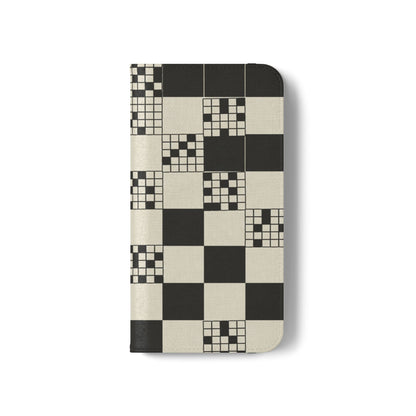 Checkerboard Flip Phone Case – Retro Black & Cream Geometric Wallet Case
