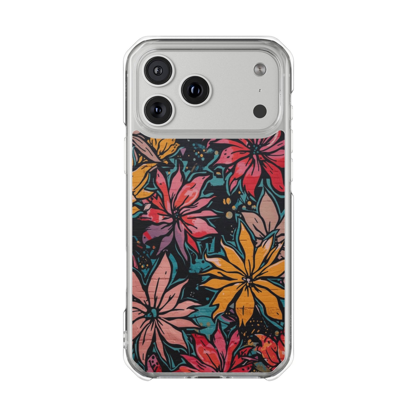Clear Impact Phone Case — Vibrant Floral Poinsettia Design (Magnetic)