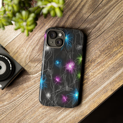 Neon Floral Tough Phone Case — Glow Flower Protective iPhone Cover