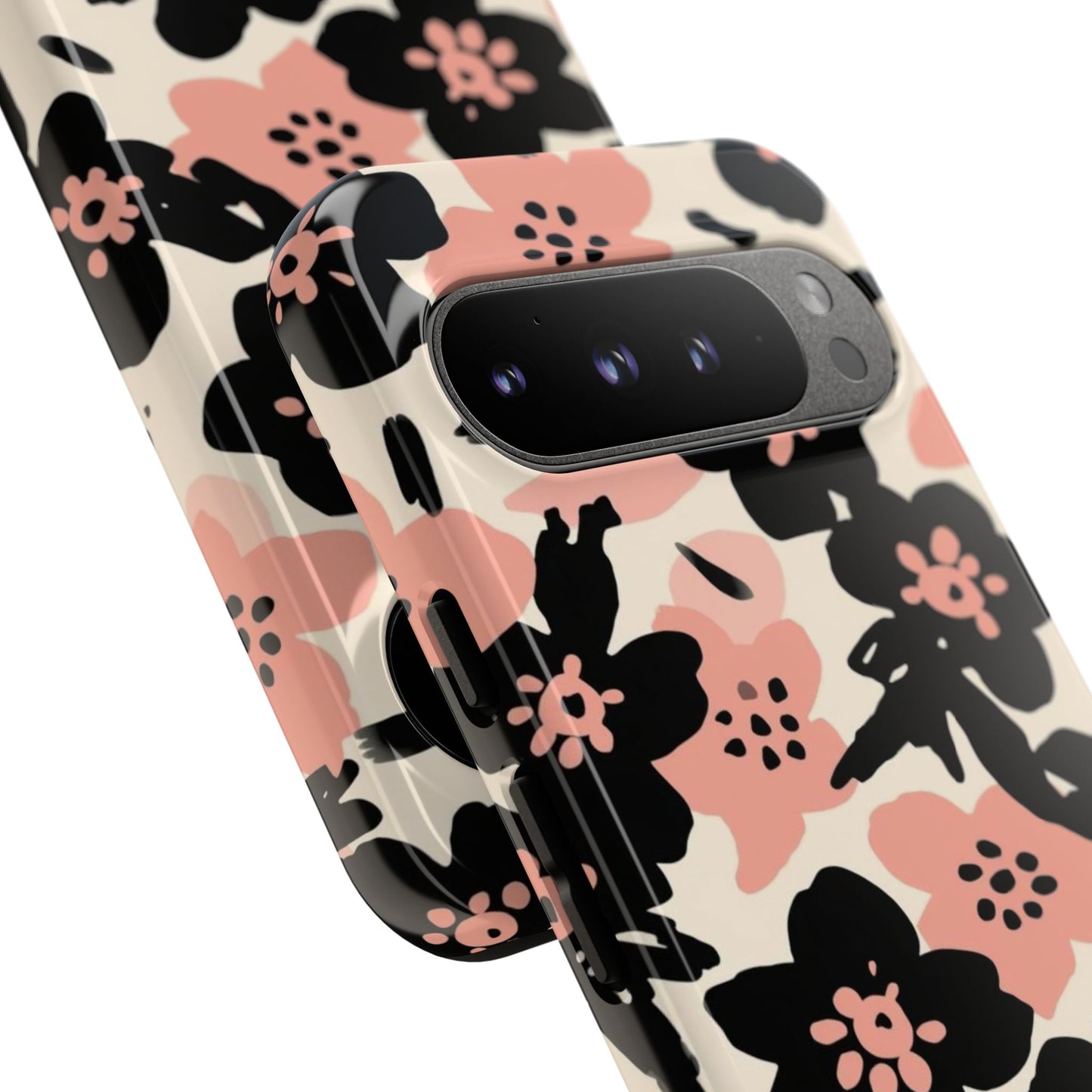 Floral Phone Case — Pink & Black Retro Blossom Protective Cover