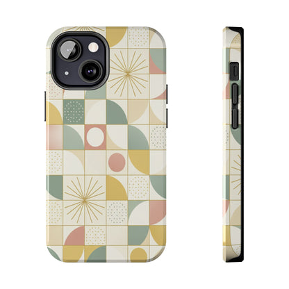 Retro Geometric Tough Phone Case — Pastel Midcentury Pattern
