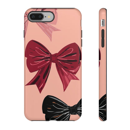 Bow Pattern Tough Phone Case — Pink, Red & Black Decorative Bows