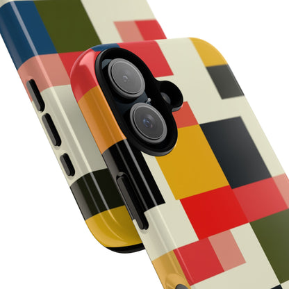Abstract Color Block Tough Phone Case — Retro Geometric Protective Cover