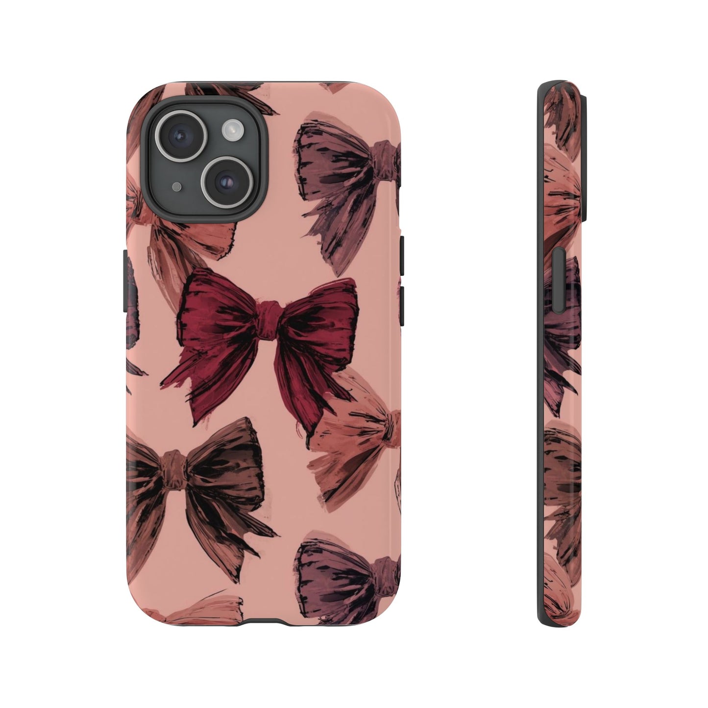 Bow Pattern Tough Phone Case — Pink Watercolor Bows Protective iPhone Cover