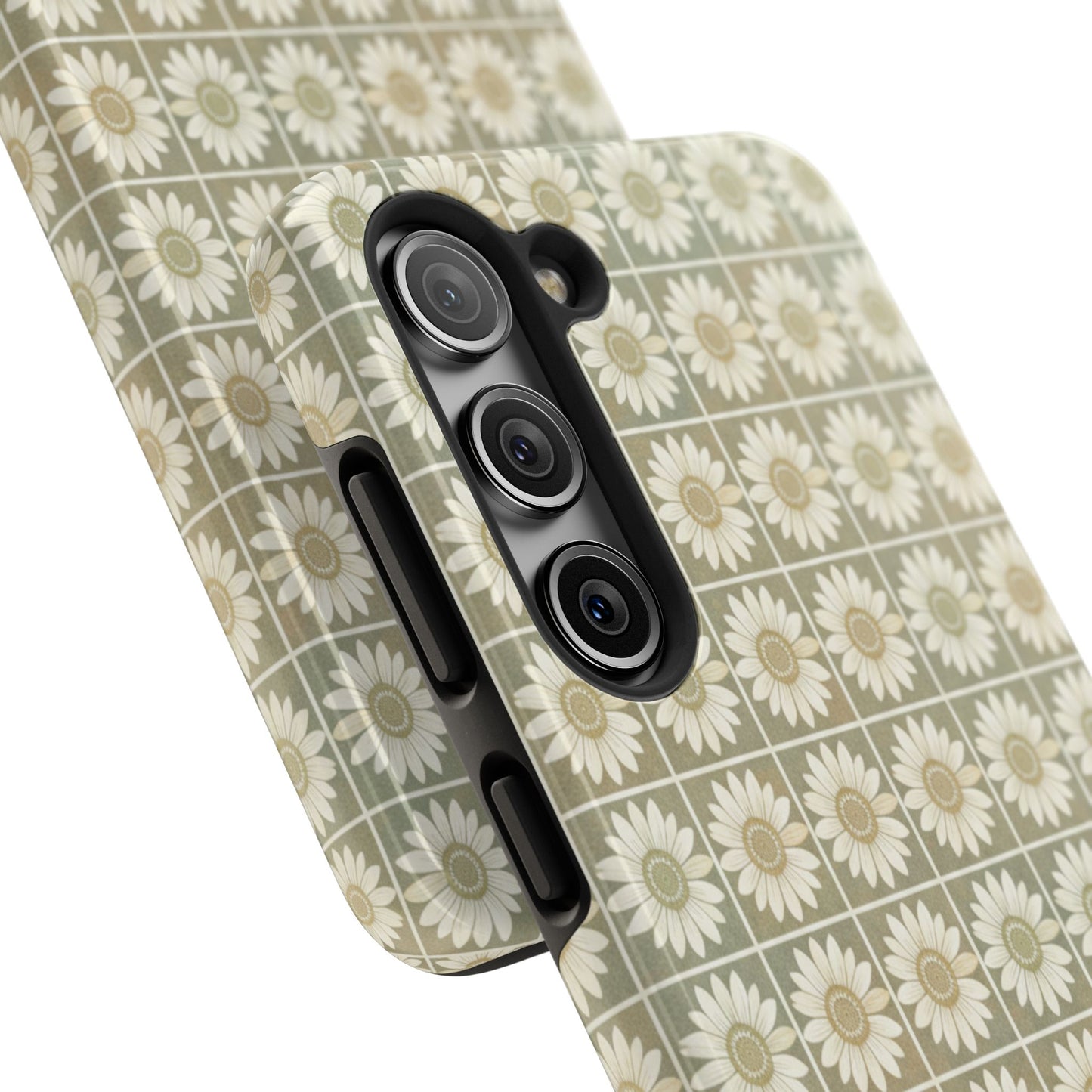Daisy Tile Tough Phone Case — Retro Floral Protective Phone Cover