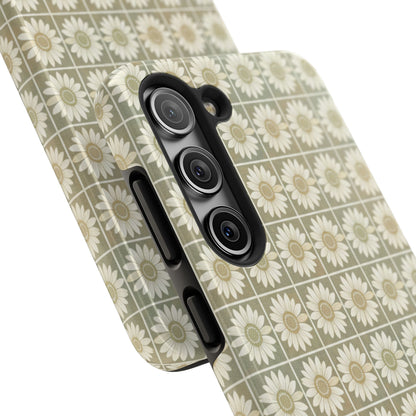 Daisy Tile Tough Phone Case — Retro Floral Protective Phone Cover