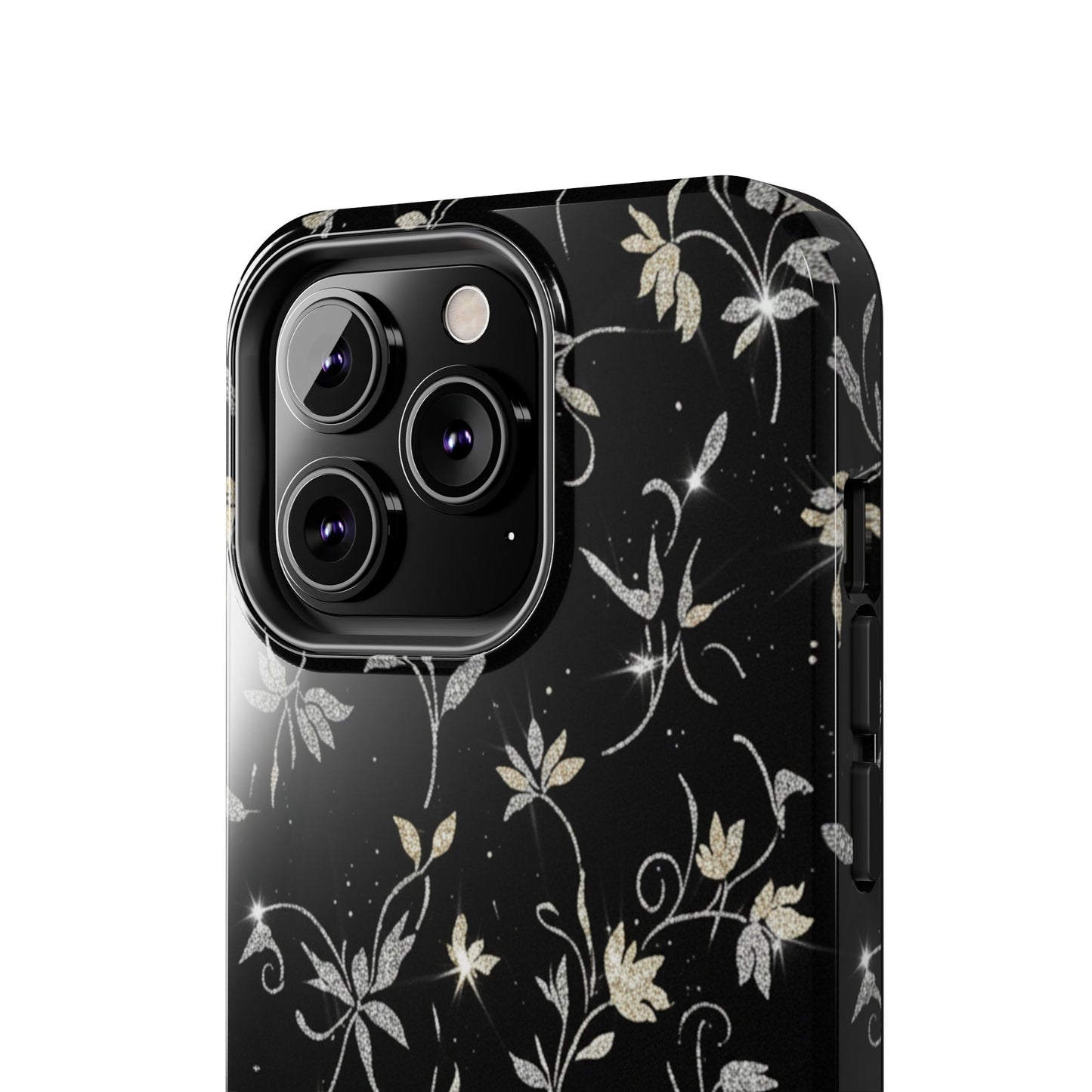 Floral Noir Tough Phone Case — Vintage Black Botanical Protective Cover