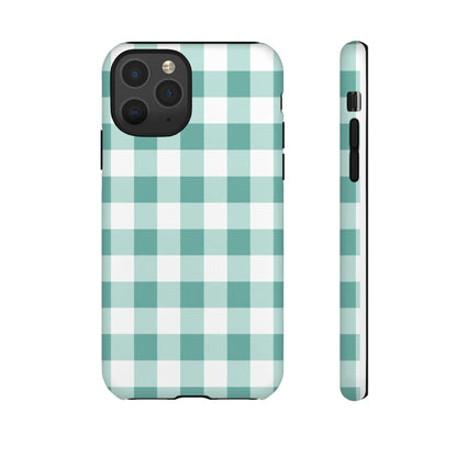 Mint Green Buffalo Check Tough Phone Case — Durable Plaid Protective Cover