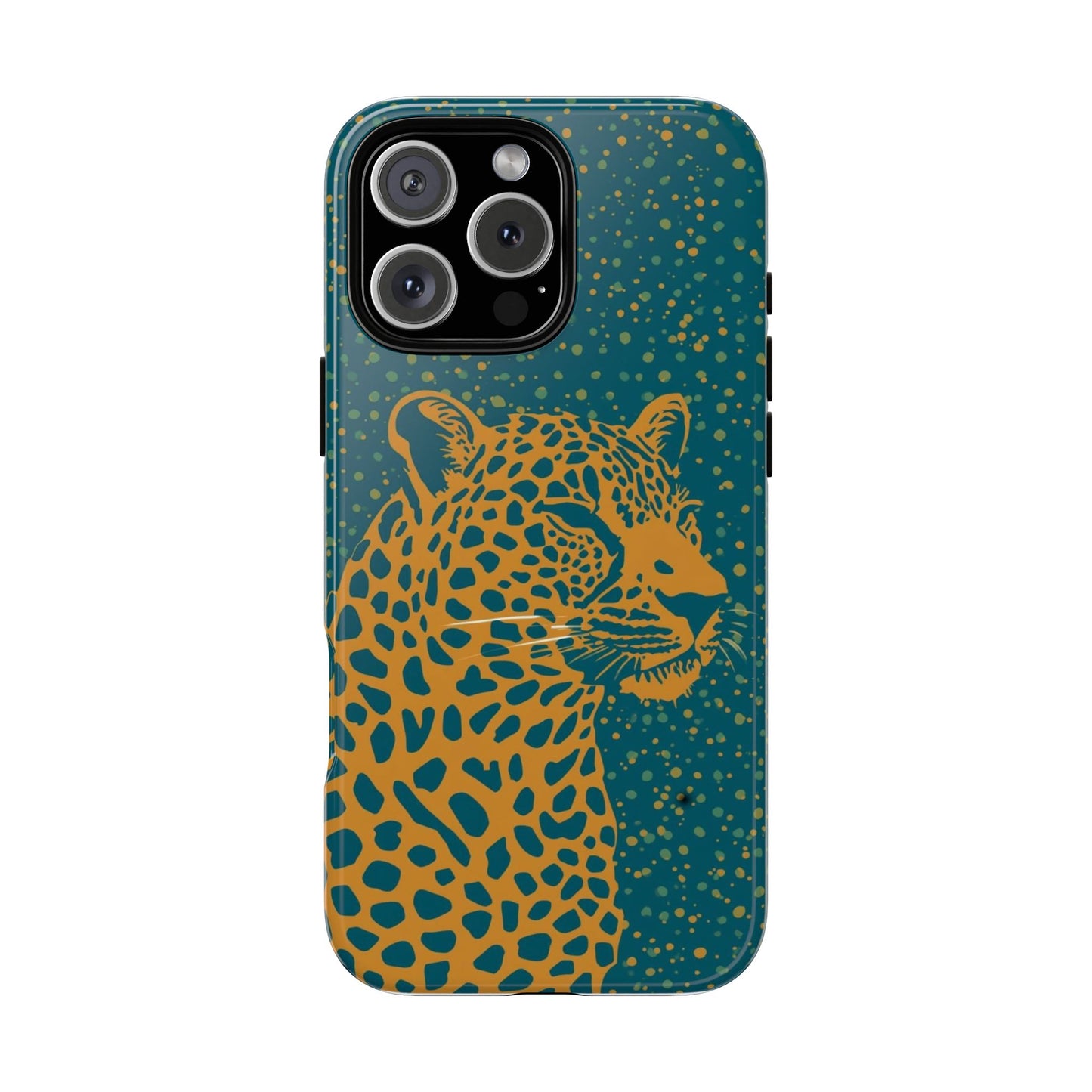 Leopard Spotlight Phone Case — Teal Gold Animal Print Protective Cover