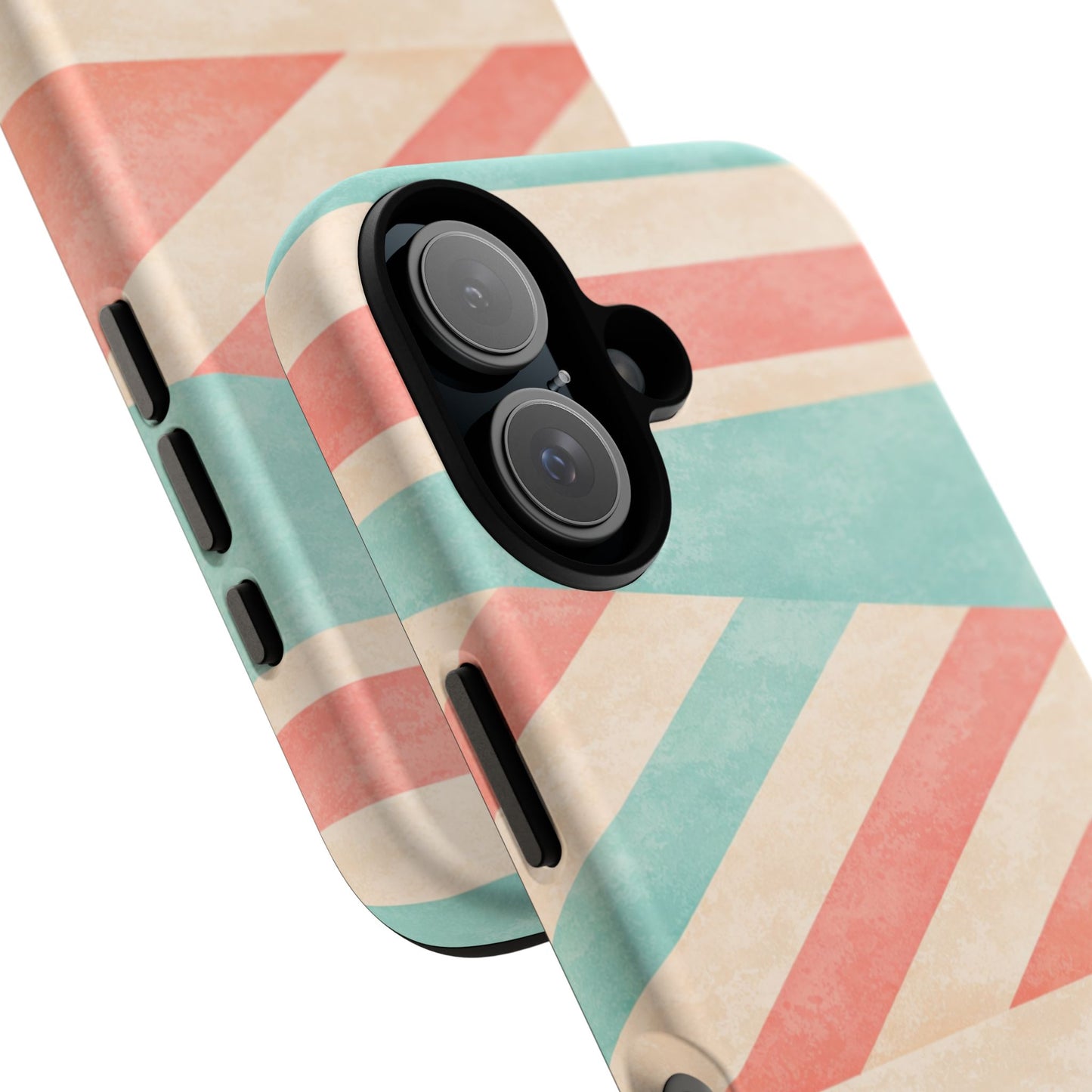 Pastel Stripes Tough Phone Case – Retro Coral & Teal Protective Cover