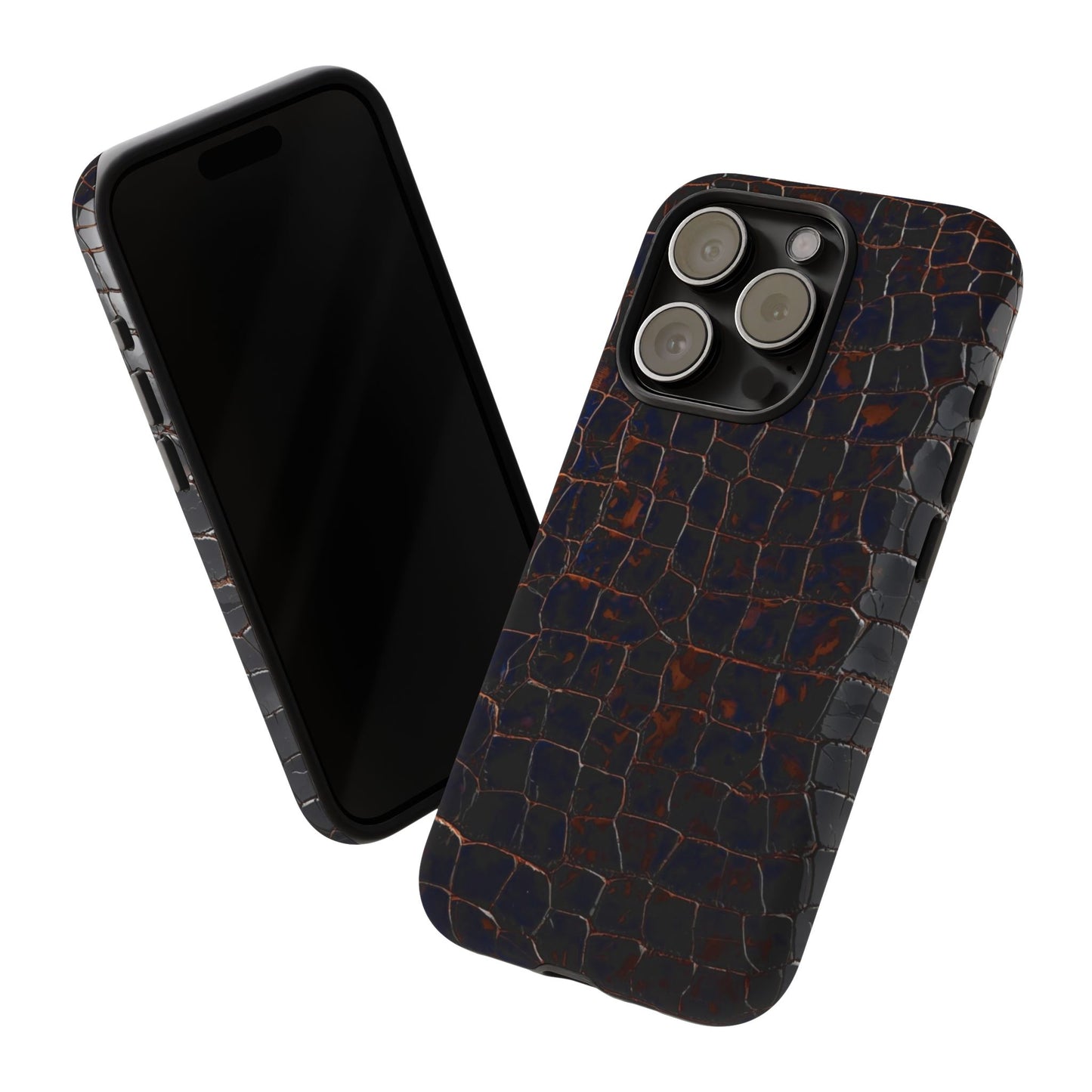 Croc-Embossed Tough Phone Case — Shockproof Black Alligator Texture