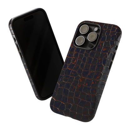 Croc-Embossed Tough Phone Case — Shockproof Black Alligator Texture