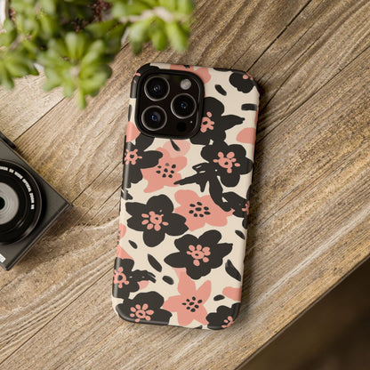 Floral Phone Case — Pink & Black Retro Blossom Protective Cover