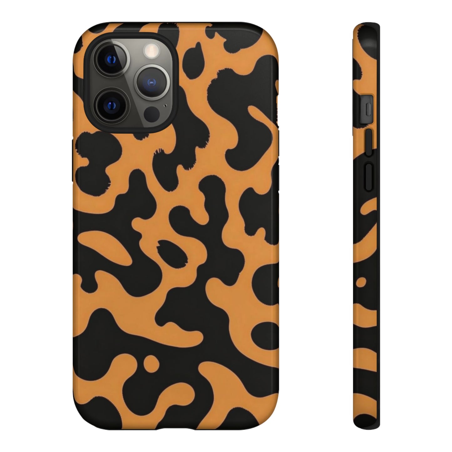 Leopard Print Phone Case — Orange & Black Tough Pattern Protective Cover
