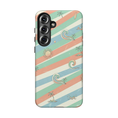 Surf Stripe Tough Phone Case — Retro Beach Waves Pattern
