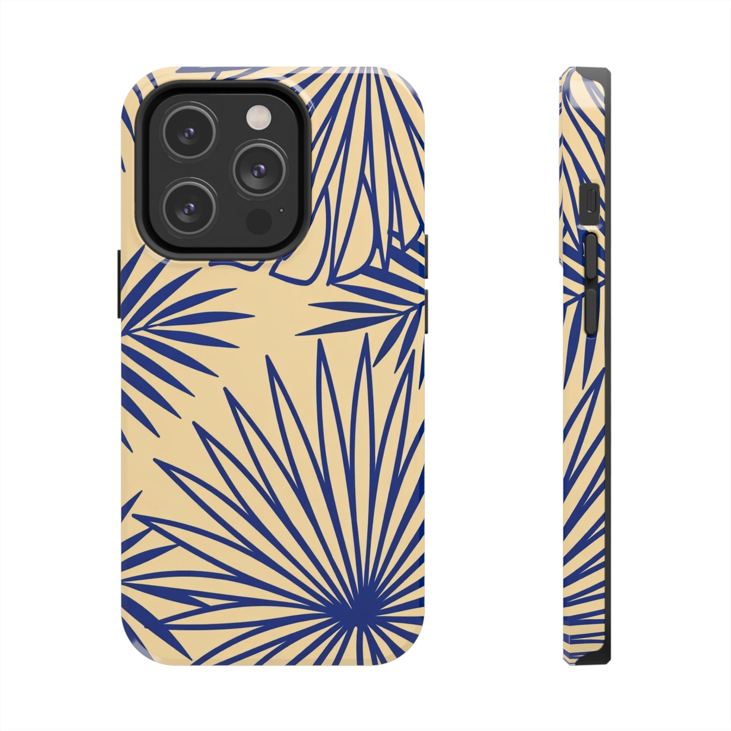 Tropical Palm Pattern Tough Phone Case — Navy Blue Fan Leaves on Sand
