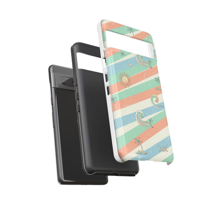Surf Stripe Tough Phone Case — Retro Beach Waves Pattern