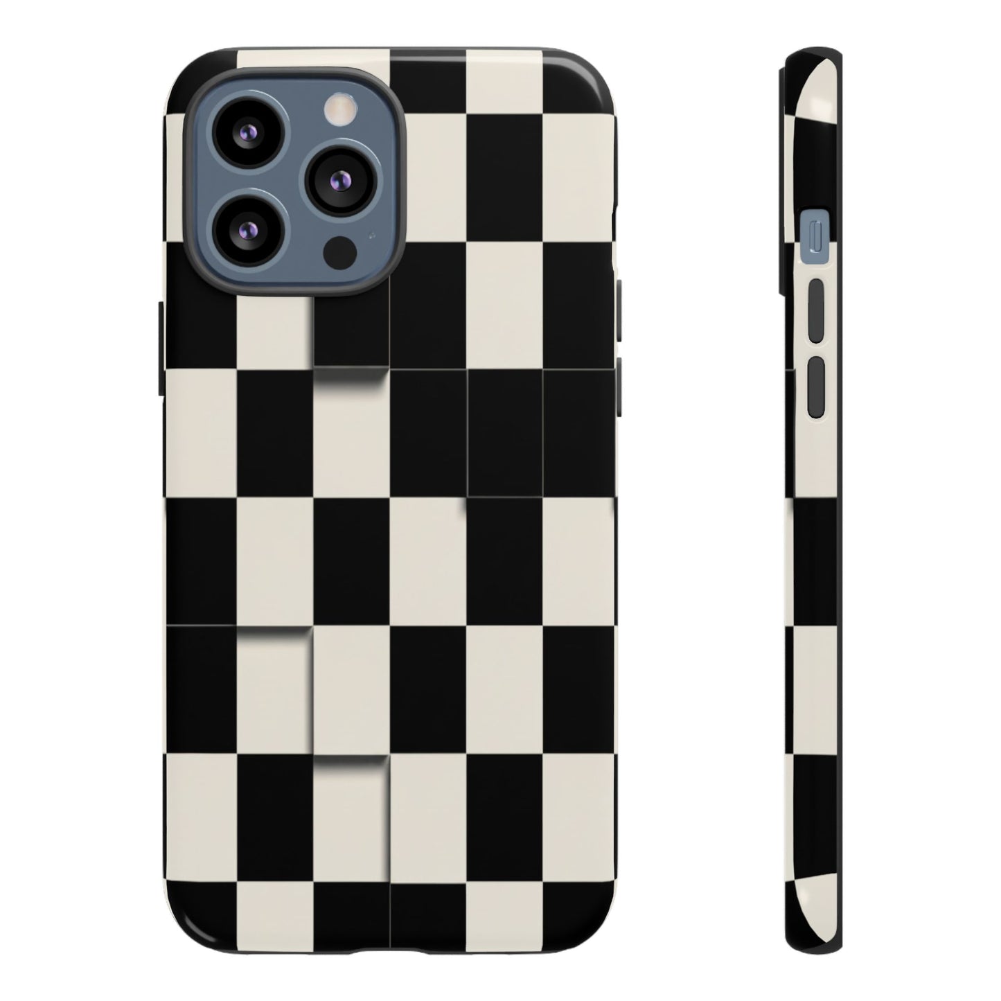 Checkerboard Tough Phone Case — Classic Black & Cream Grid Protective Cover