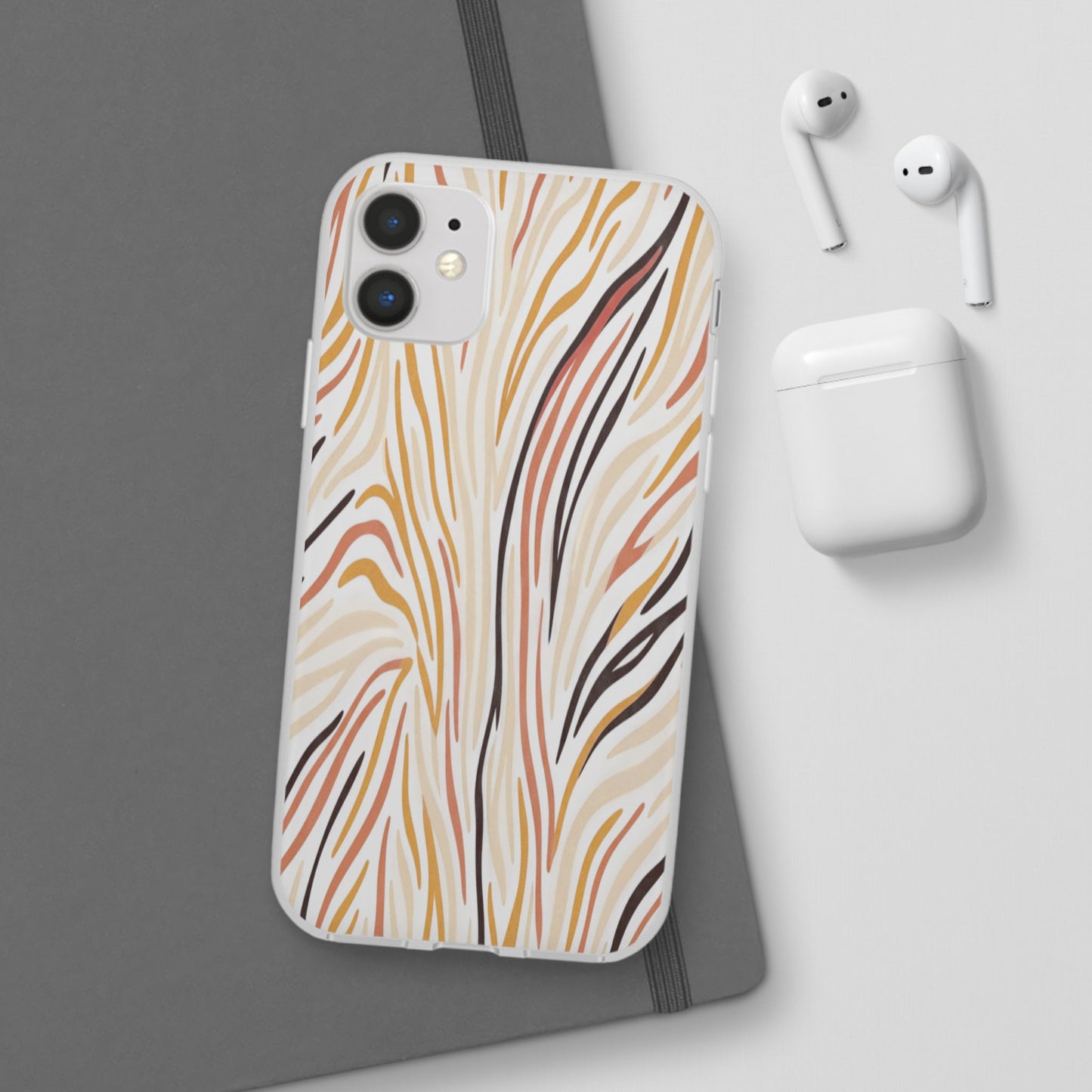 Marbled Neutral Stripe Phone Case — Abstract Beige & Terracotta Flexi Case
