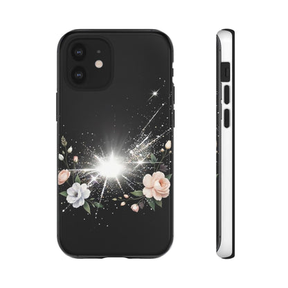 Floral Burst Phone Case — Protective Black Sparkle Design