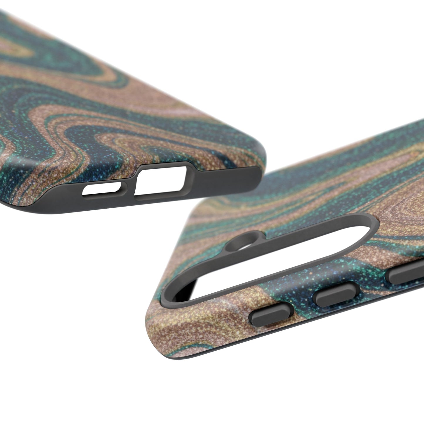 Marbled Teal & Gold Phone Case — Glitter Swirl Tough Case