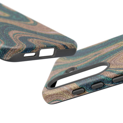 Marbled Teal & Gold Phone Case — Glitter Swirl Tough Case