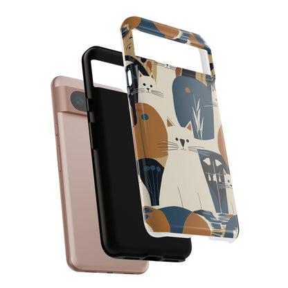 Cat Pattern Phone Case – Retro Abstract Cats Protective iPhone Cover