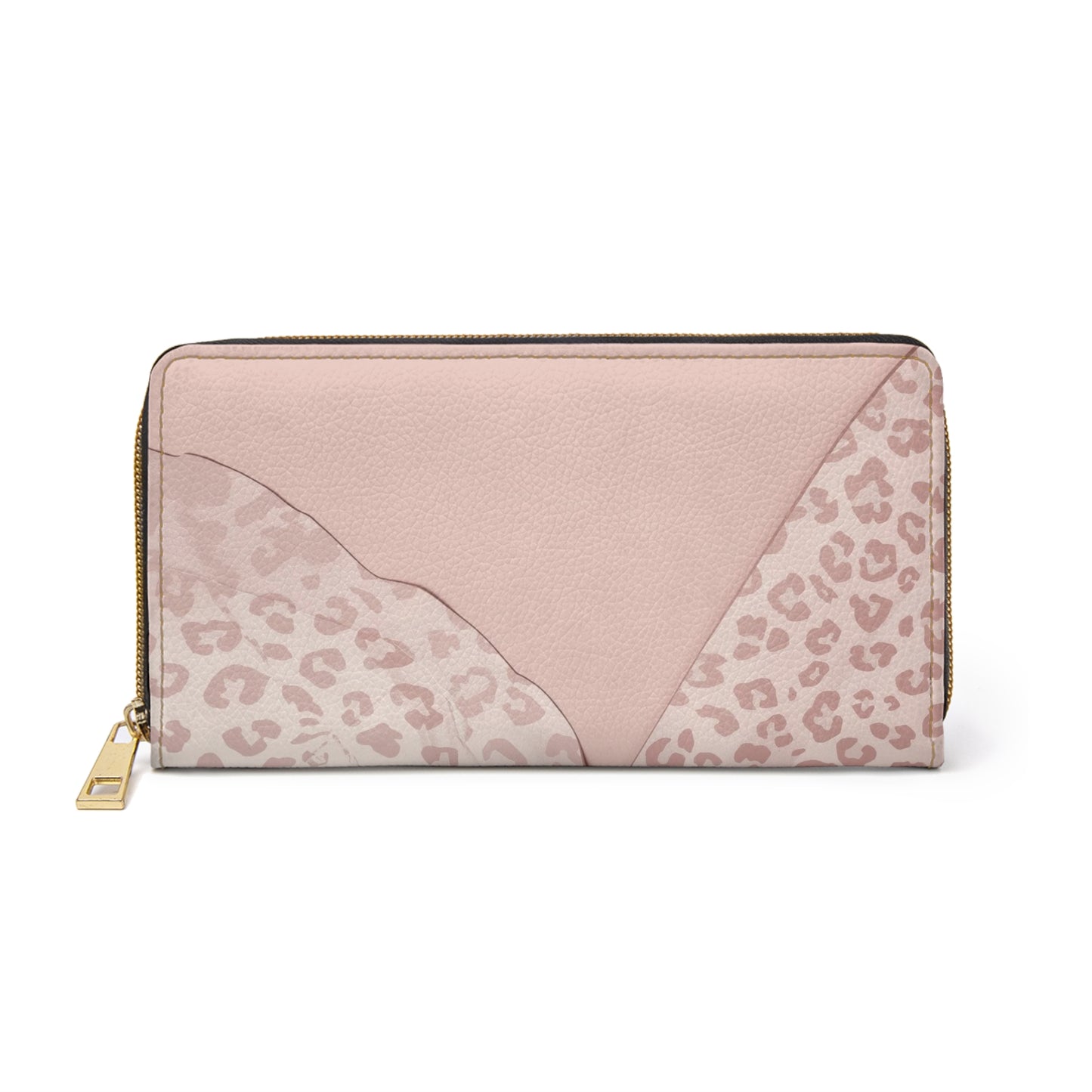 Zipper Wallet — Blush Pink Leopard Patchwork Leather Wallet