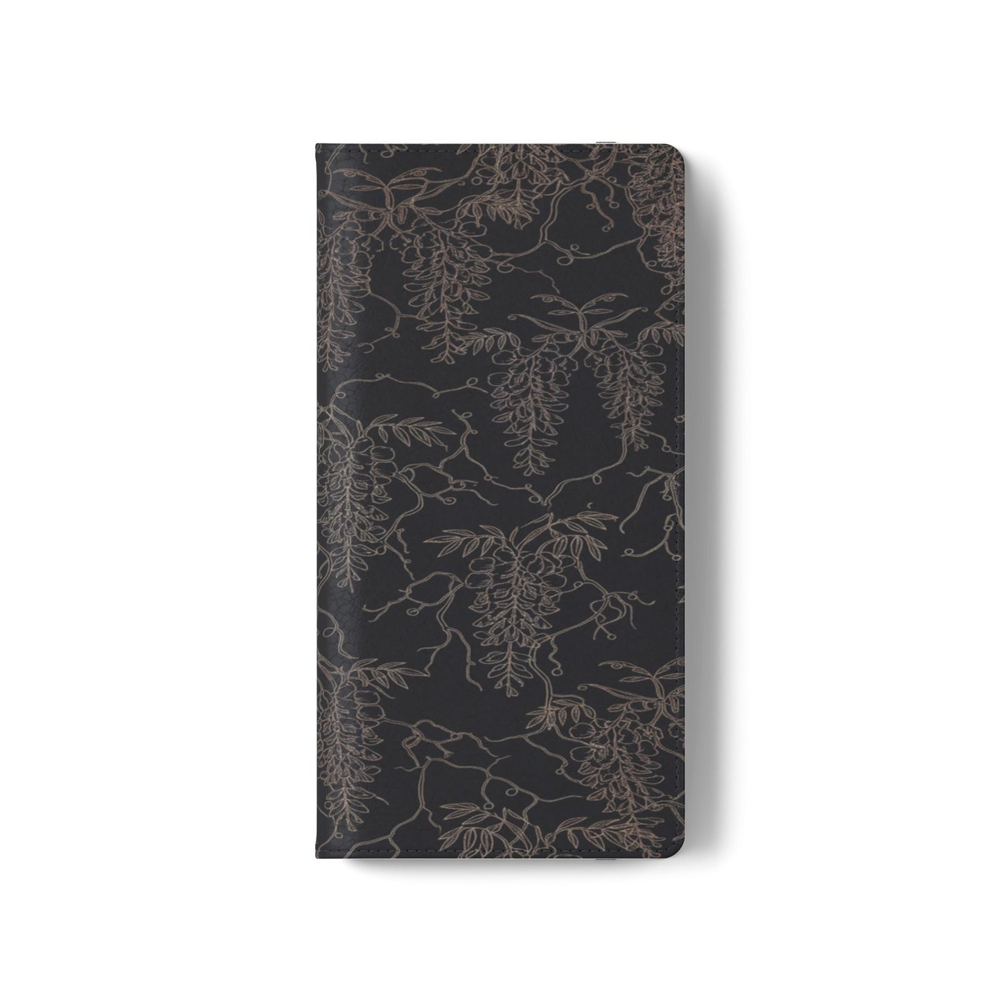 Botanical Noir Flip Phone Case — Dark Floral Wallet Cover with Card Slots
